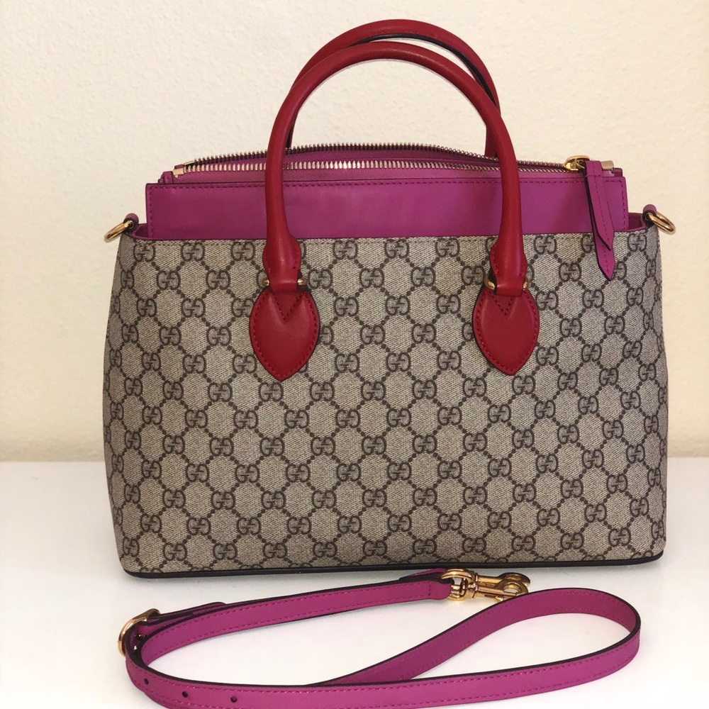 Gucci Pink & Hibiscus Gg Supreme Crossbody Tote